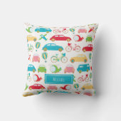 Little Boy Vehicle Pattern met voornaam Kussen (Achterkant)