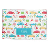 Little Boy Vehicle Pattern met voornaam Kussensloop (Achterkant)