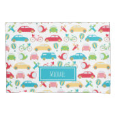 Little Boy Vehicle Pattern met voornaam Kussensloop (Voorkant)