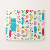 Little Boy Vehicle Pattern met voornaam Legpuzzel (Horizontaal)