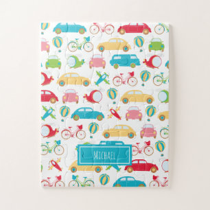 Little Boy Vehicle Pattern met voornaam Legpuzzel