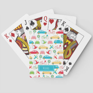 Little Boy Vehicle Pattern met voornaam Pokerkaarten
