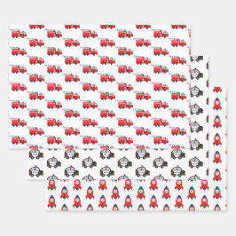 Little Boy Vehicle: Police Car, Fire Truck, Rocket Inpakpapier Vel