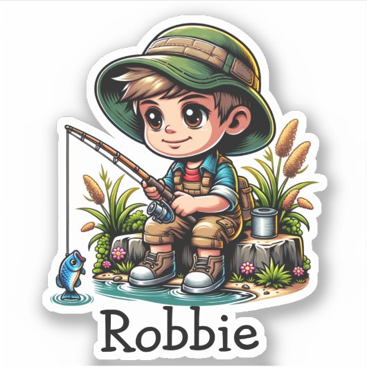 Little Boy Vist Cartoon gepersonaliseerd Sticker (Voorkant)