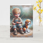 Little Boy Vist Verjaardag Kaart (Gele Bloem)