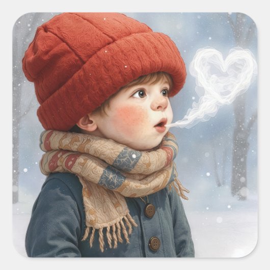 Little Boy with Frosty Heart Breath Vierkante Sticker (Voorkant)