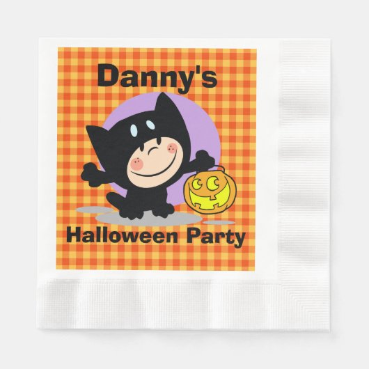 Little BoyinCostume w/Pumpkin OrangeGingham Napkin Servetten (Voorkant)