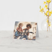 Little Boys Gitaar Waterverf Illustratie Blank Kaart (Gele Bloem)