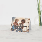 Little Boys Gitaar Waterverf Illustratie Blank Kaart (Voorkant)