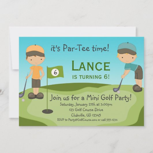 Little Boys Golf Birthday Party Invitation Kaart (Voorkant)