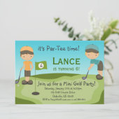 Little Boys Golf Birthday Party Invitation Kaart (Staand voorkant)