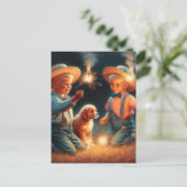 Little Boys Spelen Met Vuurwerk Vierde van Juli Briefkaart (Staand voorkant)