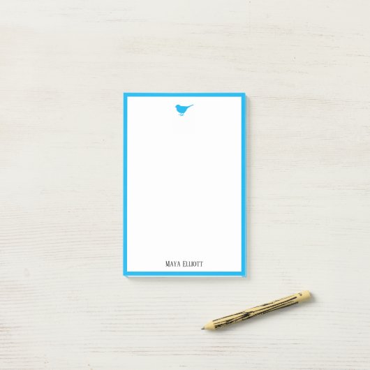Little Bright Sky Blue Bird & Border op wit Post-it® Notes (Op bureau)