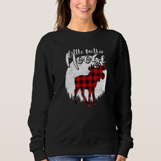 Little Brother Moose Red Plaid Buffalo Matching Fa Trui (Voorkant)