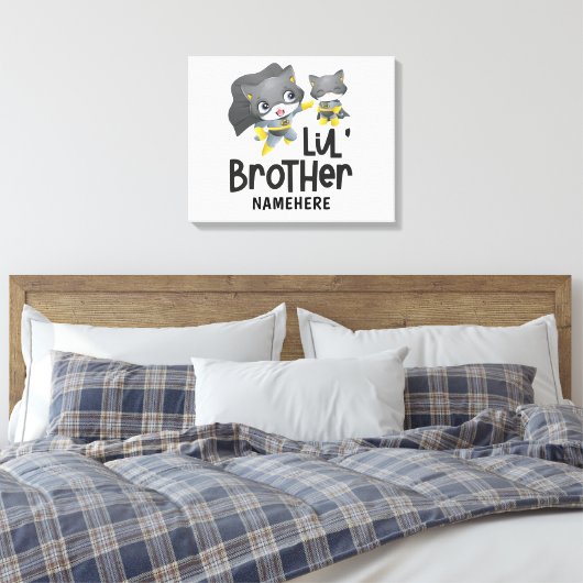 Little Brother Superhero Cat Custom Name Canvas Afdruk (Insitu (Slaapkamer))