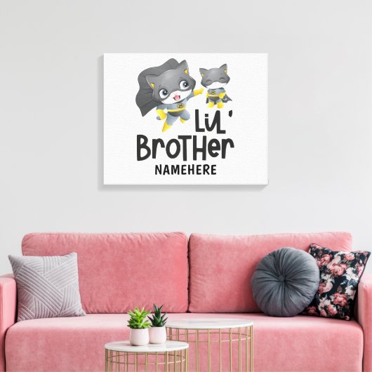 Little Brother Superhero Cat Custom Name Canvas Afdruk (Insitu (Woonkamer))