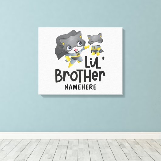 Little Brother Superhero Cat Custom Name Canvas Afdruk (Insitu (Houten vloer))