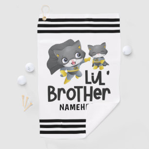 Little Brother Superhero Cat Custom Name Golfhanddoek