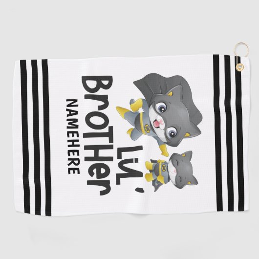 Little Brother Superhero Cat Custom Name Golfhanddoek (Horizontaal)