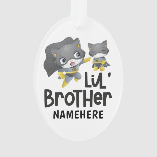 Little Brother Superhero Cat Custom Name Ornament (achterkant)