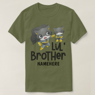 Little Brother Superhero Cat Custom Name T-shirt