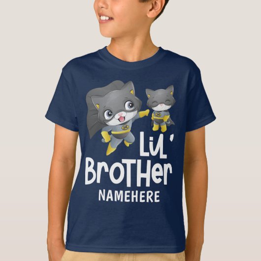 Little Brother Superhero Cat Custom Name T-shirt (Voorkant)