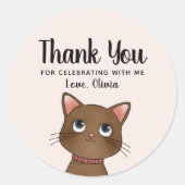 Little brown cat thank you ronde sticker (Voorkant)