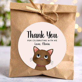Little brown cat thank you ronde sticker