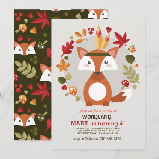 Little Brown Fox-uitnodiging Kaart (Voorkant / Achterkant)