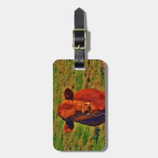 Little Brown Koe Bright Green Grass Bagagelabel (Voorkant verticaal)