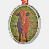 Little Brown Koe Bright Green Grass Metalen Ornament (Links)