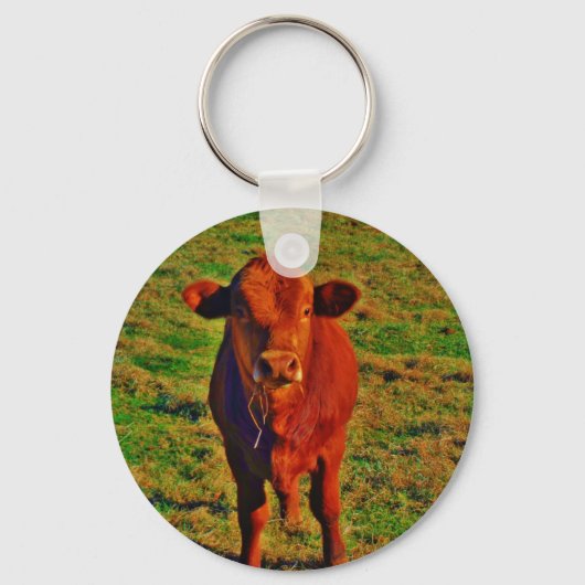 Little Brown Koe Bright Green Grass Sleutelhanger (Voorkant)