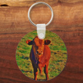 Little Brown Koe Bright Green Grass Sleutelhanger (Voorkant)