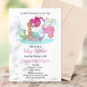 Little Brown Mermaid Waterverf Baby shower Kaart