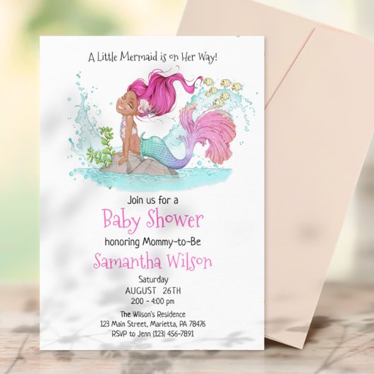 Little Brown Mermaid Waterverf Baby shower Kaart