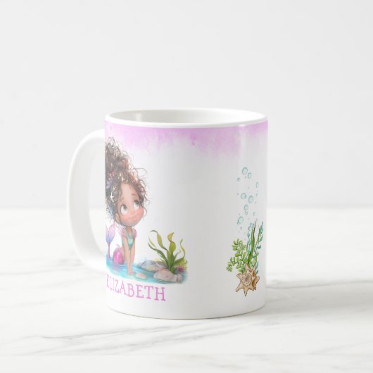 Little Brown Mermaid Waterverf Coffee Mok (Voorkant links)