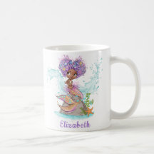 Little Brown Mermaid Waterverf Coffee Mok