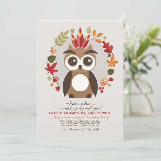 Little Brown Owl Invitation Kaart (Staand voorkant)