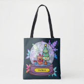 Little Brown Teddy Bear in Snow Wereldbol Tote Bag (Voorkant)