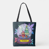 Little Brown Teddy Bear in Snow Wereldbol Tote Bag (Achterkant)