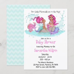 Little Brown Twin Mermaids Waterverf Baby shower Kaart