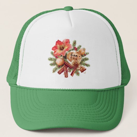 Little Brownies Gingerbread with Red Amaryllis Trucker Pet (Voorkant)
