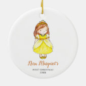 Little Brunette Girl Baby First Kerstprinses Keramisch Ornament (Achterkant)