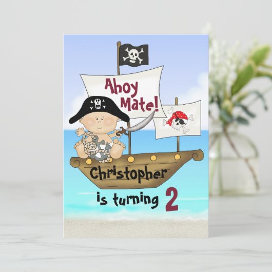 Little Buccaneer Verjaardag Pirate Uitnodiging (Staand voorkant)
