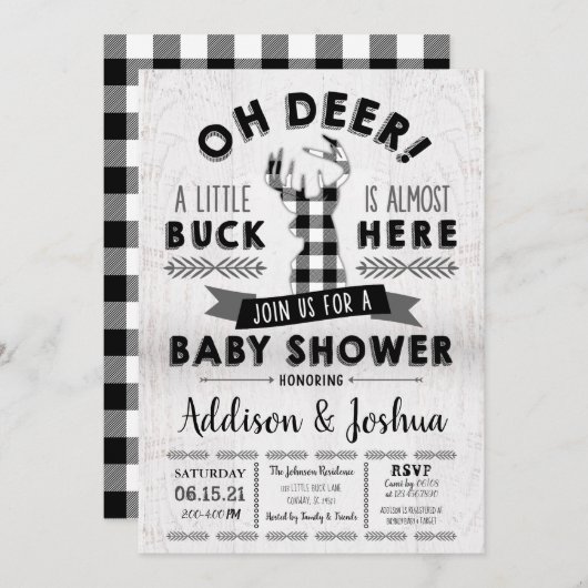 Little Buck Deer Baby Boy Shower Uitnodiging (Voorkant / Achterkant)