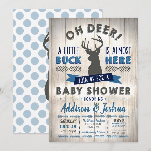 Little Buck Deer Baby shower Invitation Kaart (Voorkant / Achterkant)