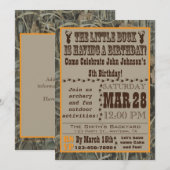 Little Buck Hunting Birthday Invitation with Camo Kaart (Voorkant / Achterkant)