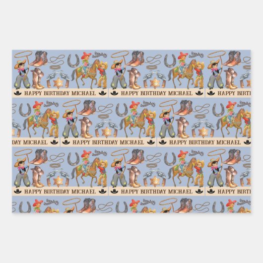 Little Buckaroo Cowboy Add Child's Name 3 Inpakpapier Vel (Voorkant 3)
