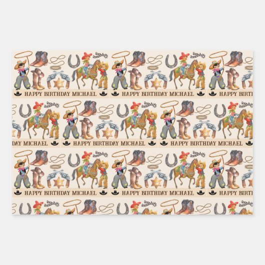 Little Buckaroo Cowboy Add Child's Name 3 Inpakpapier Vel (Voorkant)