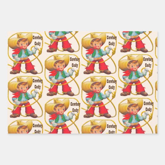 Little Buckaroo Cowboy Jongensnaam Verjaardag 3 Inpakpapier Vel (Voorkant 3)